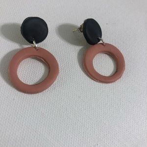 Pink and black clay earrings